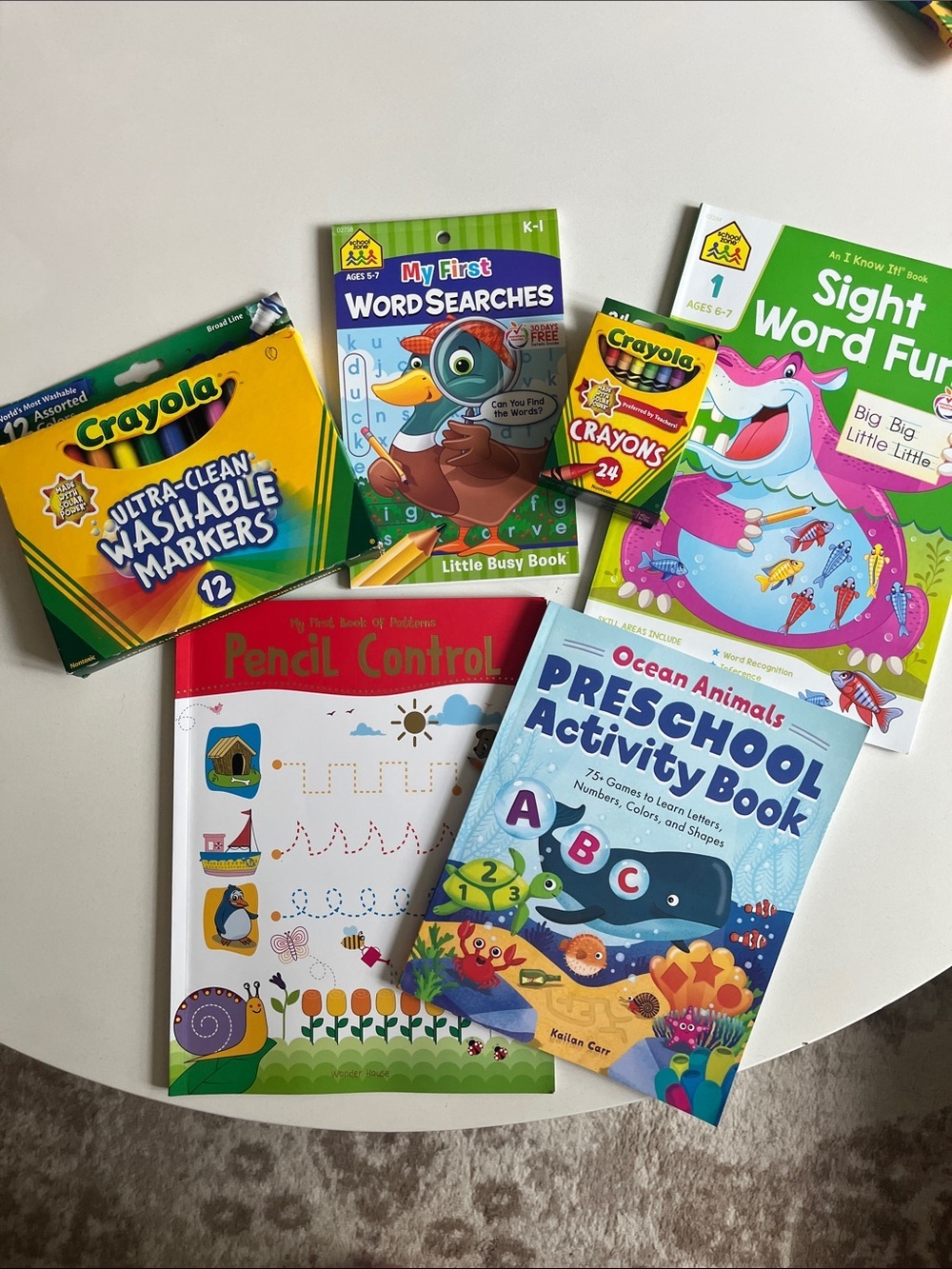Preschool Activity Books, Skill Practice and Crayola Crayon and Marker Sets